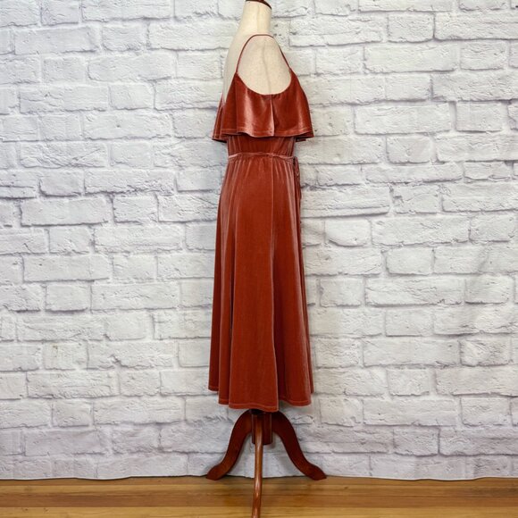 June & Hudson Dark Salmon Velvet Midi Dress - Picture 3 of 6